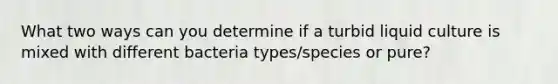 What two ways can you determine if a turbid liquid culture is mixed with different bacteria types/species or pure?