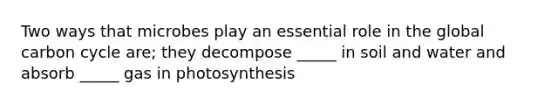 Two ways that microbes play an essential role in the global carbon cycle are; they decompose _____ in soil and water and absorb _____ gas in photosynthesis