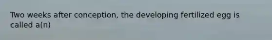 Two weeks after conception, the developing fertilized egg is called a(n)