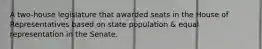 A two-house legislature that awarded seats in the House of Representatives based on state population & equal representation in the Senate.