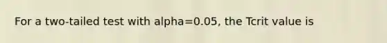 For a two-tailed test with alpha=0.05, the Tcrit value is