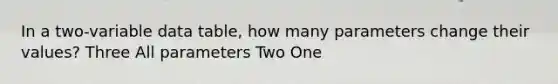 In a two-variable data table, how many parameters change their values? Three All parameters Two One