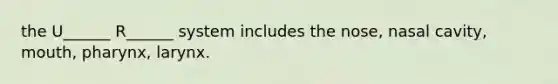 the U______ R______ system includes the nose, nasal cavity, mouth, pharynx, larynx.