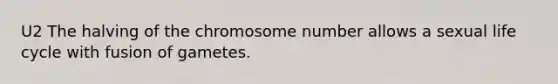 U2 The halving of the chromosome number allows a sexual life cycle with fusion of gametes.