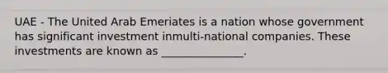 UAE - The United Arab Emeriates is a nation whose government has significant investment inmulti-national companies. These investments are known as _______________.