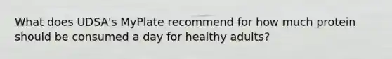 What does UDSA's MyPlate recommend for how much protein should be consumed a day for healthy adults?