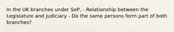 In the UK branches under SoP, - Relationship between the Legislature and Judiciary - Do the same persons form part of both branches?