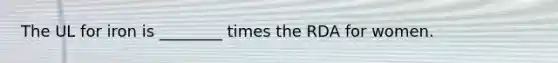 The UL for iron is ________ times the RDA for women.