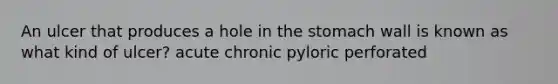 An ulcer that produces a hole in the stomach wall is known as what kind of ulcer? acute chronic pyloric perforated