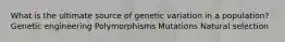 What is the ultimate source of genetic variation in a population? Genetic engineering Polymorphisms Mutations Natural selection