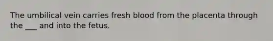 The umbilical vein carries fresh blood from the placenta through the ___ and into the fetus.