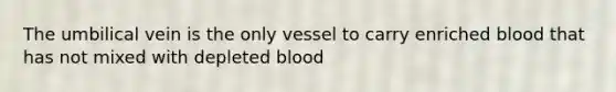 The umbilical vein is the only vessel to carry enriched blood that has not mixed with depleted blood