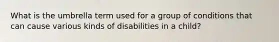 What is the umbrella term used for a group of conditions that can cause various kinds of disabilities in a child?