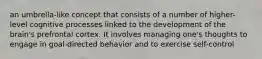 an umbrella-like concept that consists of a number of higher-level cognitive processes linked to the development of the brain's prefrontal cortex. It involves managing one's thoughts to engage in goal-directed behavior and to exercise self-control