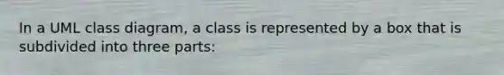 In a UML class diagram, a class is represented by a box that is subdivided into three parts: