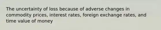 The uncertainty of loss because of adverse changes in commodity prices, interest rates, foreign exchange rates, and time value of money