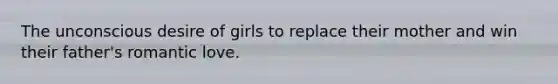 The unconscious desire of girls to replace their mother and win their father's romantic love.