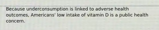 Because underconsumption is linked to adverse health outcomes, Americans' low intake of vitamin D is a public health concern.