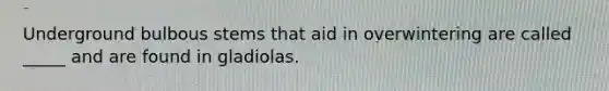Underground bulbous stems that aid in overwintering are called _____ and are found in gladiolas.