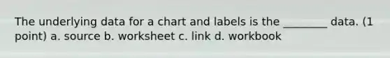 The underlying data for a chart and labels is the ________ data. (1 point) a. source b. worksheet c. link d. workbook