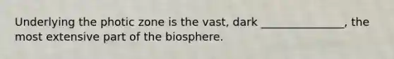 Underlying the photic zone is the vast, dark _______________, the most extensive part of the biosphere.