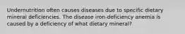 Undernutrition often causes diseases due to specific dietary mineral deficiencies. The disease iron-deficiency anemia is caused by a deficiency of what dietary mineral?