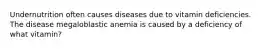 Undernutrition often causes diseases due to vitamin deficiencies. The disease megaloblastic anemia is caused by a deficiency of what vitamin?