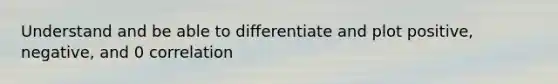 Understand and be able to differentiate and plot positive, negative, and 0 correlation