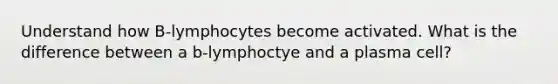 Understand how B-lymphocytes become activated. What is the difference between a b-lymphoctye and a plasma cell?