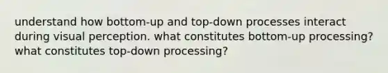 understand how bottom-up and top-down processes interact during visual perception. what constitutes bottom-up processing? what constitutes top-down processing?