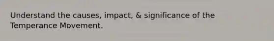 Understand the causes, impact, & significance of the Temperance Movement.