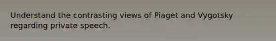 Understand the contrasting views of Piaget and Vygotsky regarding private speech.