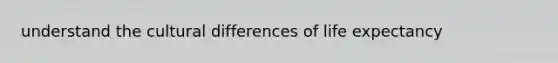 understand the cultural differences of <a href='https://www.questionai.com/knowledge/kIJsOtzr6Z-life-expectancy' class='anchor-knowledge'>life expectancy</a>