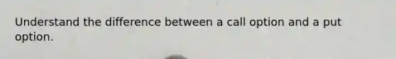 Understand the difference between a call option and a put option.
