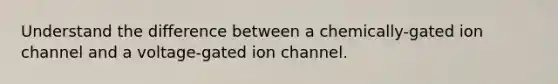 Understand the difference between a chemically-gated ion channel and a voltage-gated ion channel.