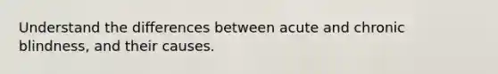 Understand the differences between acute and chronic blindness, and their causes.
