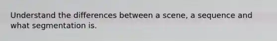 Understand the differences between a scene, a sequence and what segmentation is.