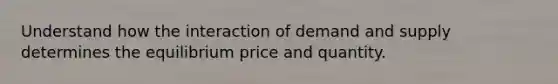 Understand how the interaction of demand and supply determines the equilibrium price and quantity.