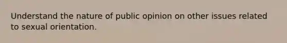 Understand the nature of public opinion on other issues related to sexual orientation.