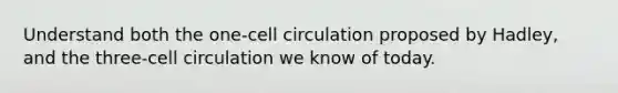 Understand both the one-cell circulation proposed by Hadley, and the three-cell circulation we know of today.