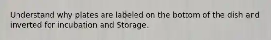 Understand why plates are labeled on the bottom of the dish and inverted for incubation and Storage.