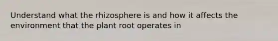 Understand what the rhizosphere is and how it affects the environment that the plant root operates in