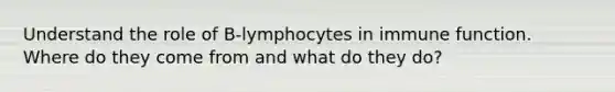 Understand the role of B-lymphocytes in immune function. Where do they come from and what do they do?