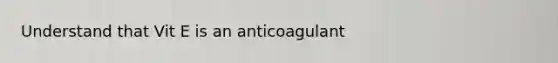 Understand that Vit E is an anticoagulant