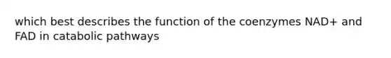 which best describes the function of the coenzymes NAD+ and FAD in catabolic pathways