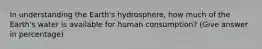 In understanding the Earth's hydrosphere, how much of the Earth's water is available for human consumption? (Give answer in percentage)