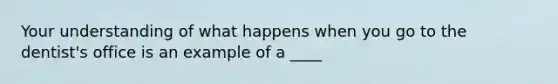 Your understanding of what happens when you go to the dentist's office is an example of a ____