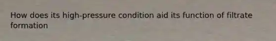 How does its high-pressure condition aid its function of filtrate formation