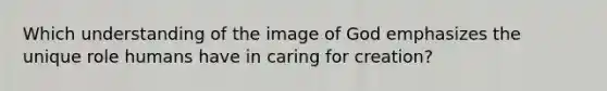 Which understanding of the image of God emphasizes the unique role humans have in caring for creation?