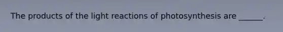 The products of the <a href='https://www.questionai.com/knowledge/kSUoWrrvoC-light-reactions' class='anchor-knowledge'>light reactions</a> of photosynthesis are ______.